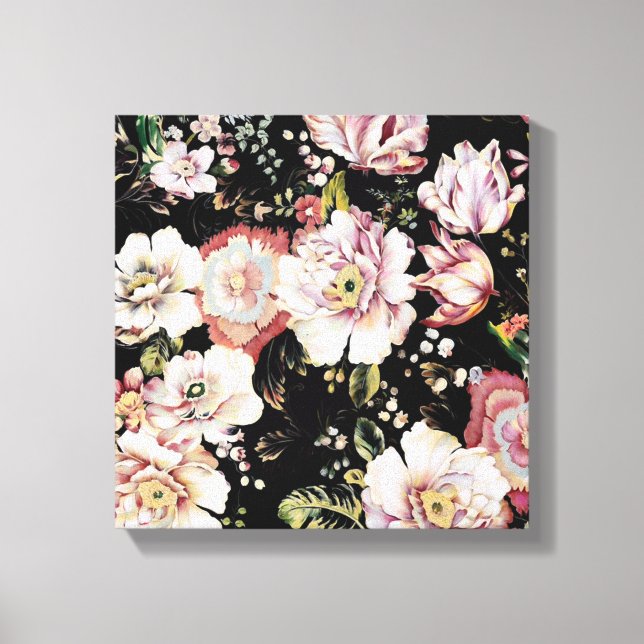 bohemian chic blush pink flowers dark floral canvas print (Front)