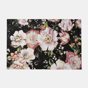bohemian chic blush pink flowers dark floral doormat