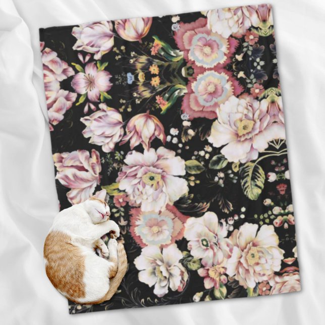 bohemian chic blush pink flowers dark floral fleece blanket (bohemian chic blush pink flowers dark floral fleece blanket)
