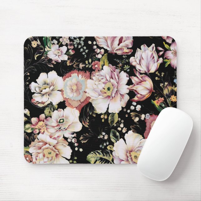 bohemian chic blush pink flowers dark floral mouse mat (With Mouse)