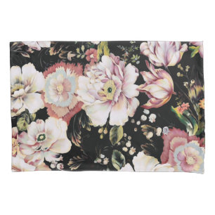 bohemian chic blush pink flowers dark floral pillowcase
