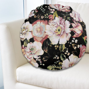 bohemian chic blush pink flowers dark floral round cushion