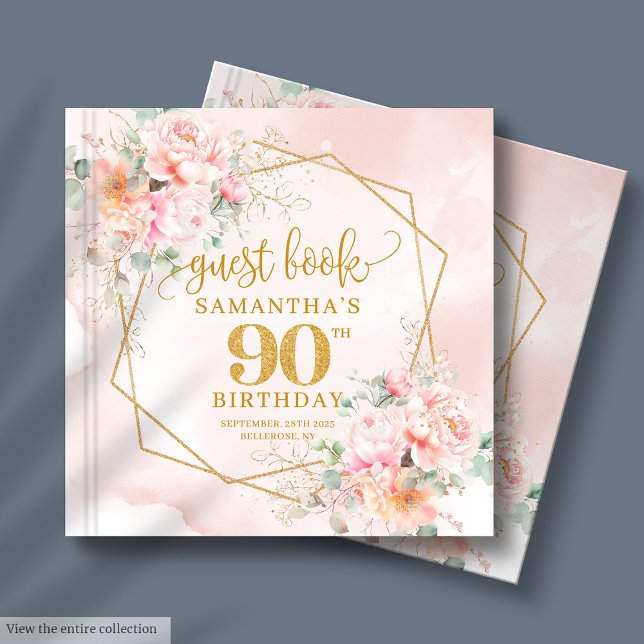 Bohemian Chic Blush Pink Gold Floral 90th Birthday Guest Book (Bohemian Chic Blush Pink Gold Floral 90th Birthday Guest Book )