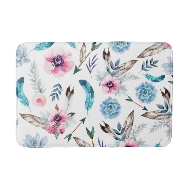 Bohemian Chic Floral Boho Girl Bath Mat (Front)