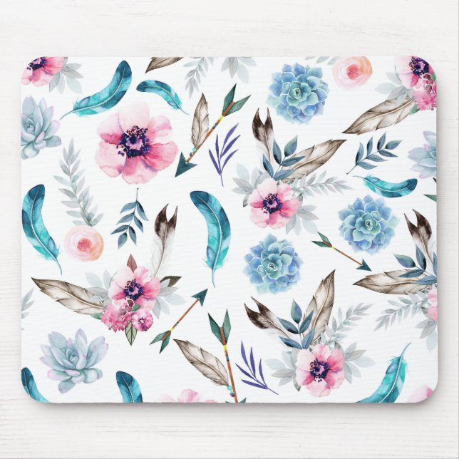 Bohemian Chic Floral Boho Girl Mouse Mat (Front)