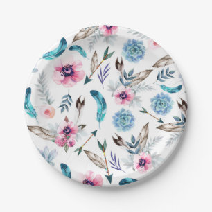 Bohemian Chic Floral Boho Girl Paper Plate