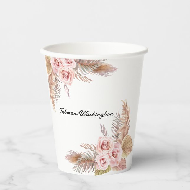 Bohemian Chic Floral Wedding Paper Cup (Front)