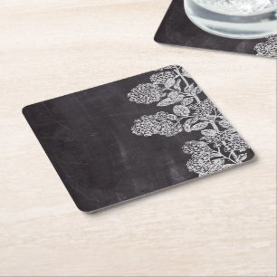 Bohemian Chic french country chalkboard botanical Square Paper Coaster