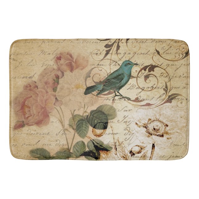 Bohemian chic  Paris Scripts bird french botanical Bath Mat (Front)