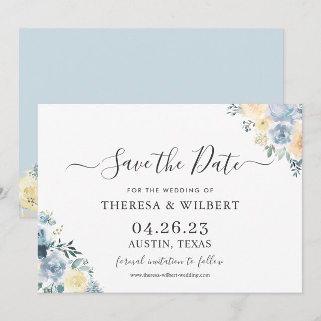 Bohemian Chic Vanilla Blue Wedding Save the Date Invitation (Front/Back)
