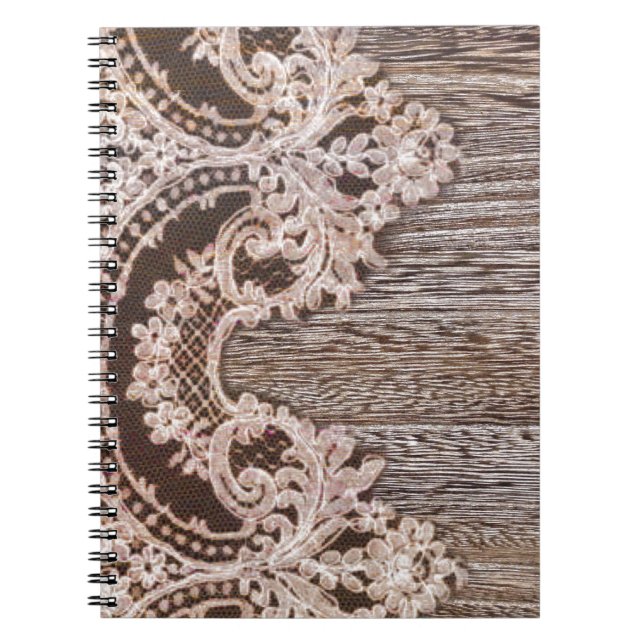 bohemian chic western country wood floral lace notebook (Front)