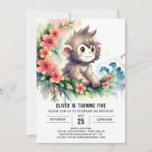 Bohemian Children Monkey Birthday Invitation