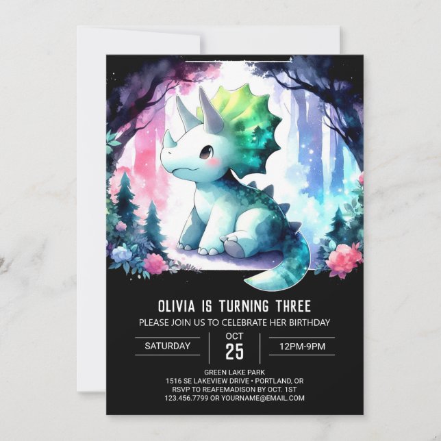 Bohemian Children Triceratops Birthday Invitation (Front)