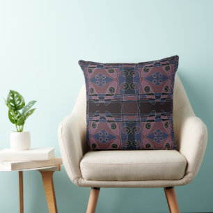 Bohemian Chintz 18 Purple Blue Black White Cushion