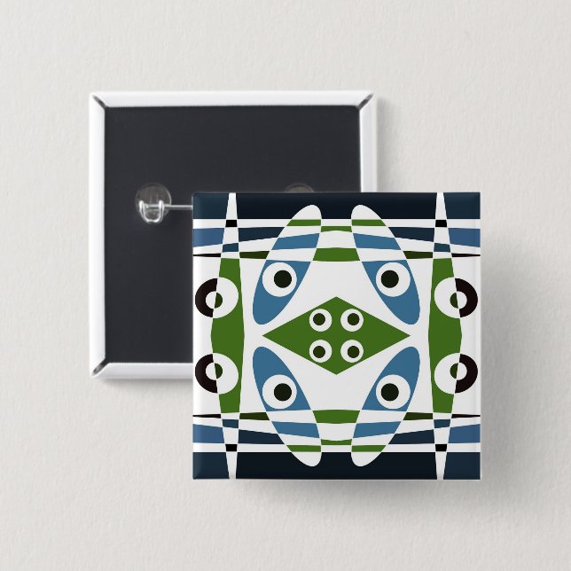 Bohemian Chintz 1 Blue Green Pin Button  (Front & Back)
