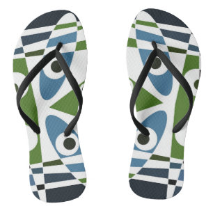 Bohemian Chintz 1 Blue Green Pin Button Flip Flops