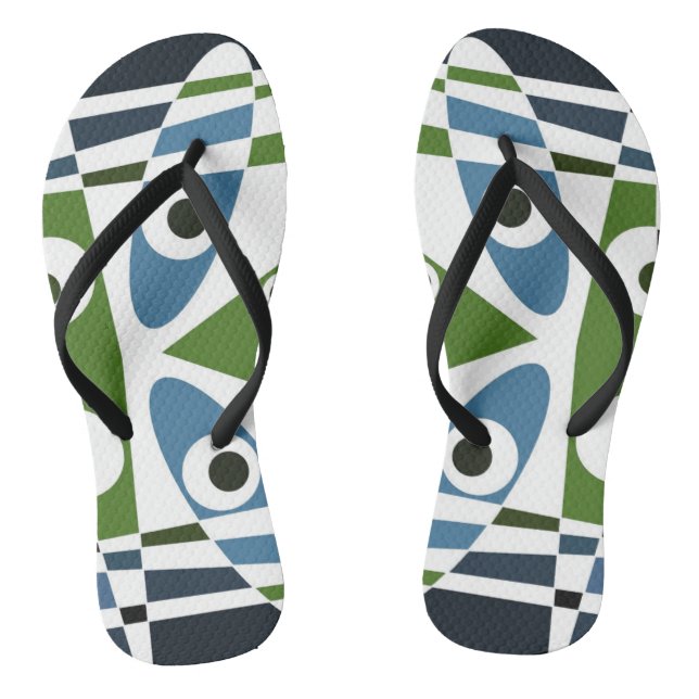 Bohemian Chintz 1 Blue Green Pin Button  Flip Flops (Footbed)