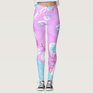 Bohemian Chintz Illustration Lilac Blue Claret Leggings