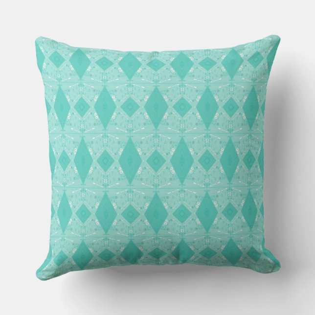 Bohemian Chintz Illustration Micro Spearmint  Cushion (Back)