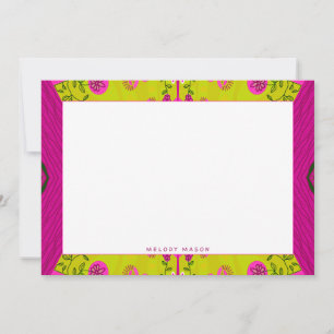 Bohemian Chintz Illustration Mustard Fuchsia Name Card