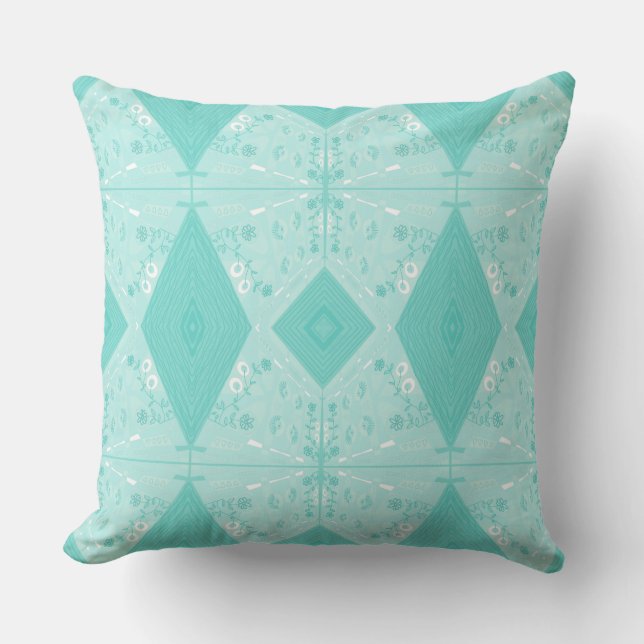 Bohemian Chintz Illustration Pastel Blue Cushion (Front)