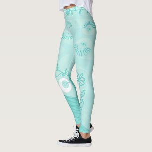 Bohemian Chintz Illustration Pastel Blue Leggings