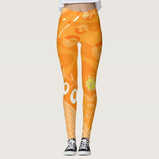 Bohemian Chintz Illustration Pastel Orange Leggings (Front)