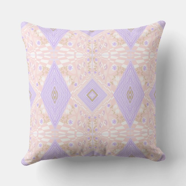 Bohemian Chintz Illustration Pastel Pink Lavender Cushion (Back)