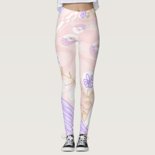 Bohemian Chintz Illustration Pastel Pink Lavender Leggings