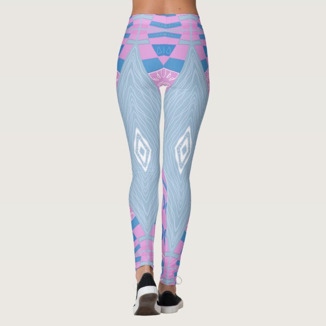 Bohemian Chintz Illustration Pink Blue White 2 Leggings (Back)