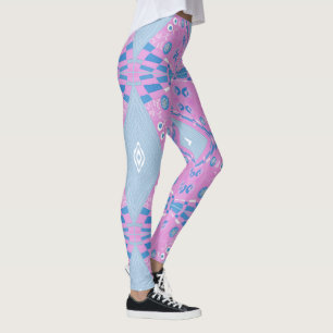 Bohemian Chintz Illustration Pink Blue White 3 Leggings