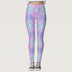 Bohemian Chintz Illustration Pink Blue White 4 Leggings