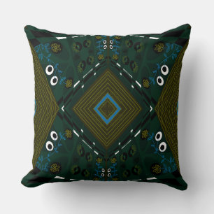Bohemian Chintz Illustration Teal Olive Airforce Cushion