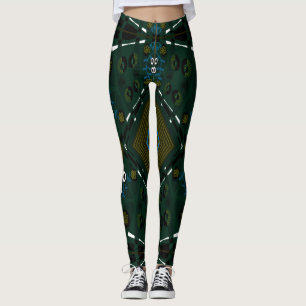 Bohemian Chintz Illustration Teal Olive Blue Leggings