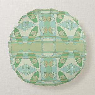 Bohemian Chintz New Green Olive Round Cushion