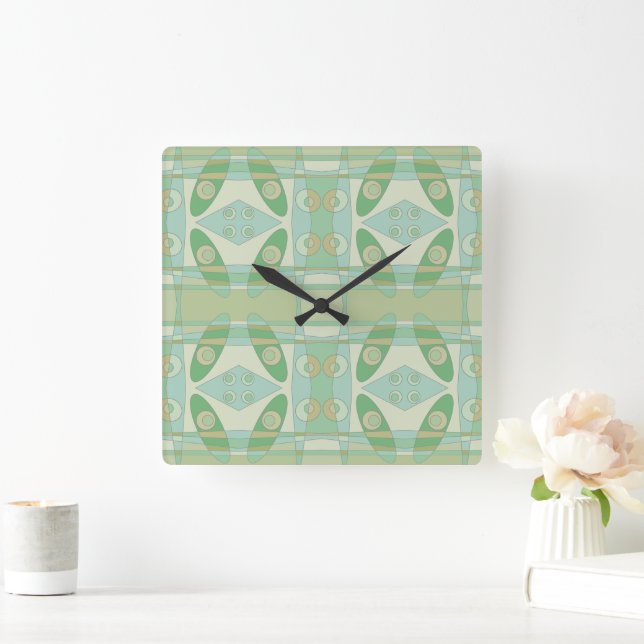 Bohemian Chintz New Green Olive Square Wall Clock (Home)