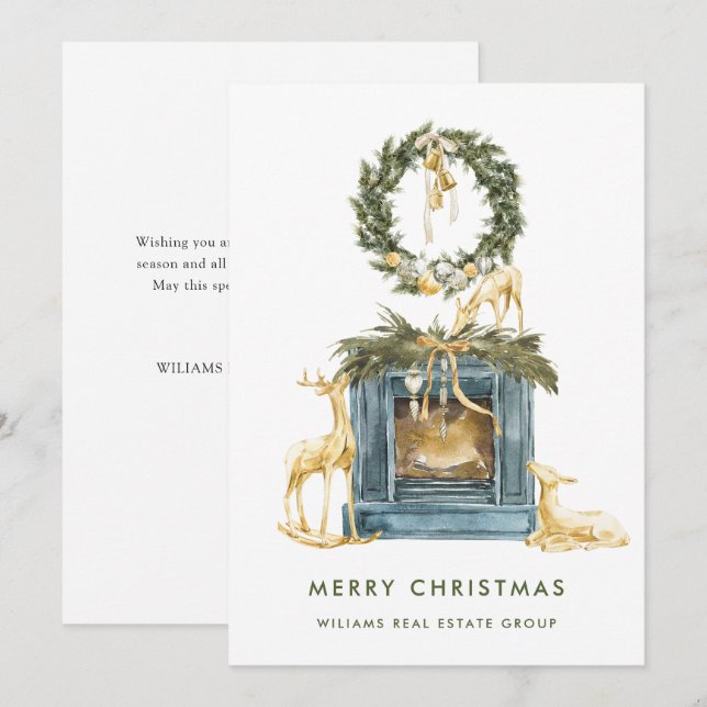 Bohemian Christmas Composition Corporate Greeting Holiday Card (Front/Back)