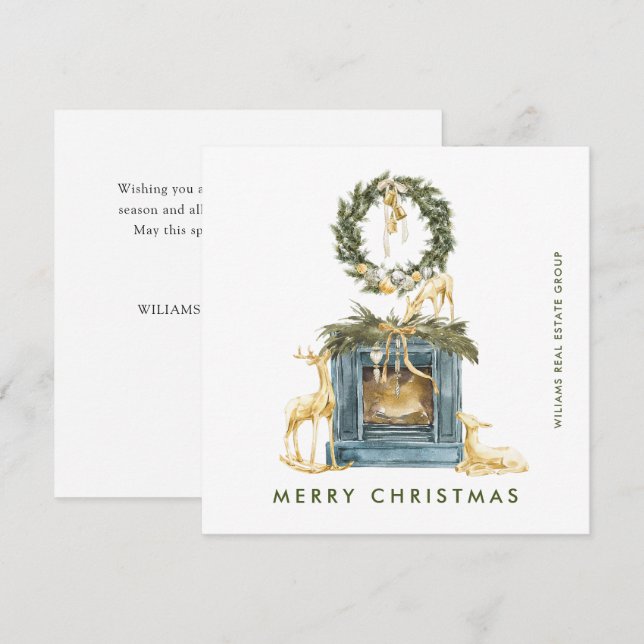 Bohemian Christmas Composition Corporate Greeting Holiday Card (Front/Back)