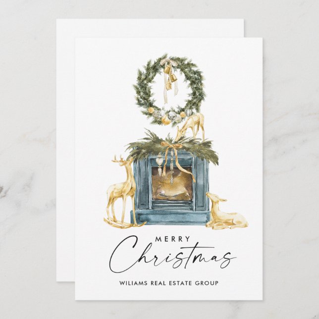 Bohemian Christmas Composition Corporate Greeting Holiday Card (Front/Back)