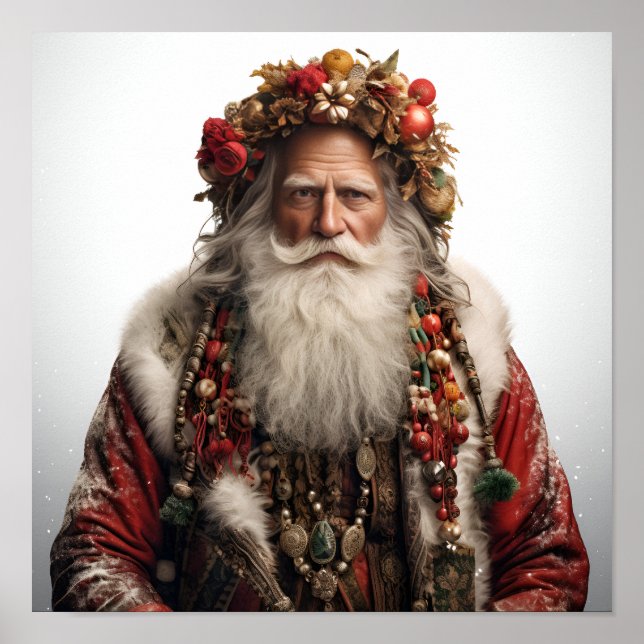 Bohemian Christmas Santa Claus holiday print (Front)
