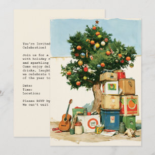 Bohemian Christmas Tree and Moving Boxes Invitation