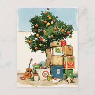 Bohemian Christmas Tree and Moving Boxes Postcard