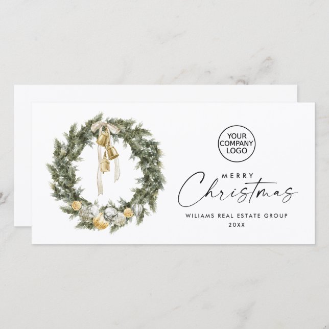 Bohemian Christmas Wreath Corporate Greeting Holiday Card (Front/Back)