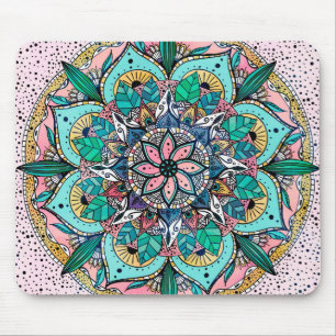 Bohemian Colorful Watercolor Floral Mandala Mouse Mat