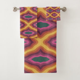 Bohemian Colour Palette Wavy Lattice Pattern Art Bath Towel Set