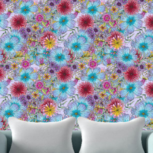 Bohemian Colourful Blooming Flowers and Leaves Wallpaper