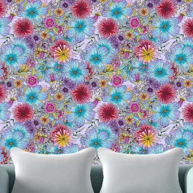 Bohemian Colourful Blooming Flowers and Leaves Wallpaper (Creator Uploaded)