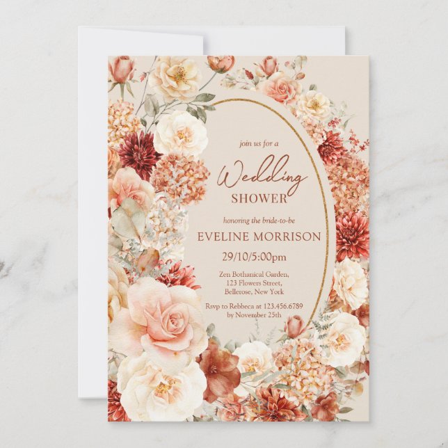 Bohemian colourful fall floral sage wedding shower invitation (Front)