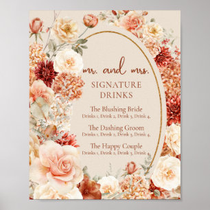 Bohemian colourful fall floral  signature drinks poster