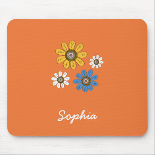 Bohemian Colourful Flowers Custom Name Mouse Mat